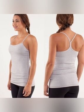 Lululemon Power Y Tank Size 8 Built In Bra Tank Gray/Pearl Metallic Silver